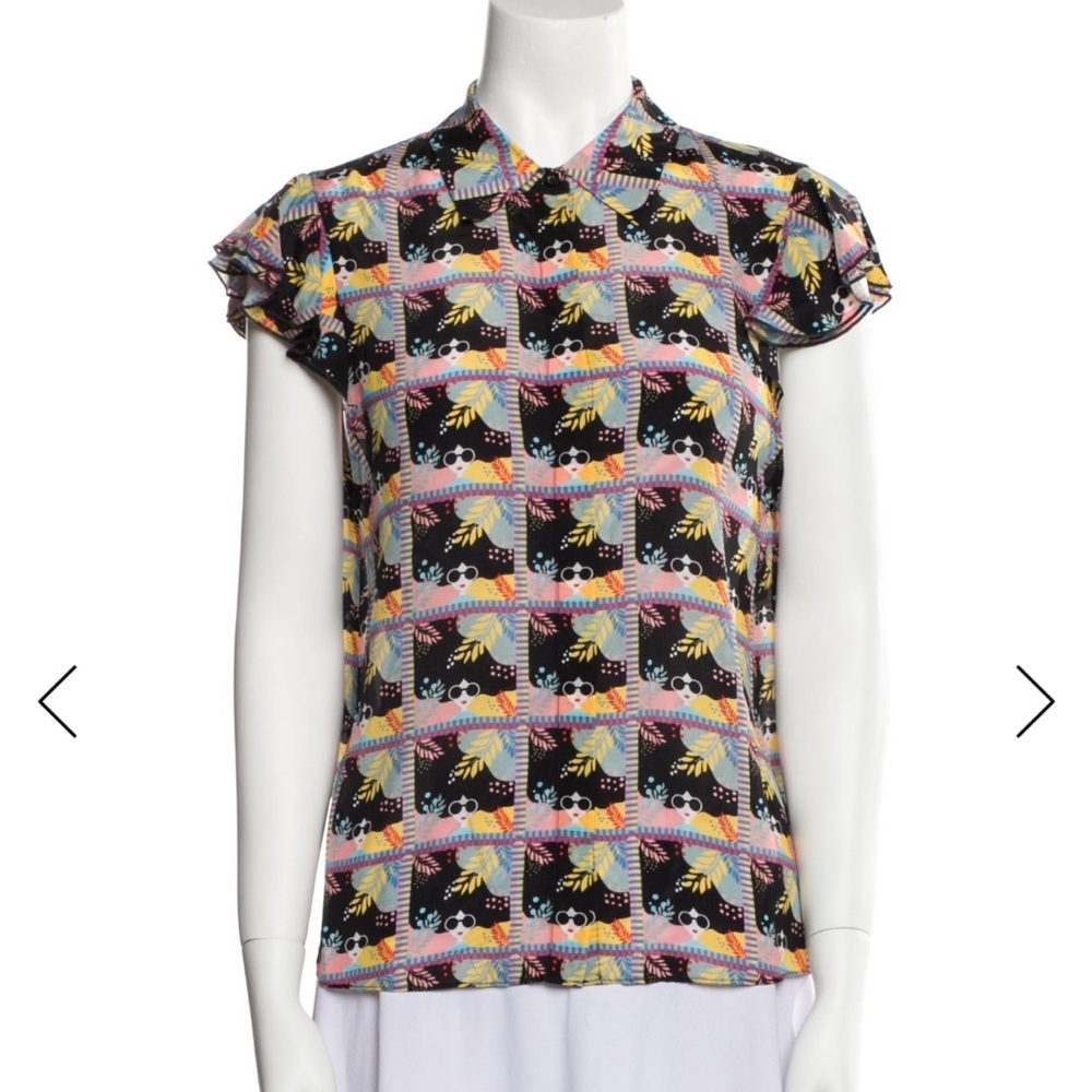 Alice + Olivia Silk Printed Button Up Top